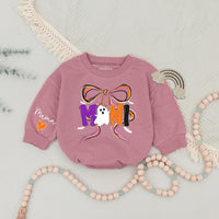 Custom Halloween Mama and Mini Matching Sweatshirt and Romper Set, Ghost and Bow Design, Soft Cotton Fall Outfit for Mom and Baby