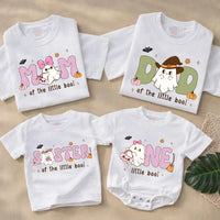 Custom Halloween Matching Family Shirts with Ghost Artwork, Soft Cotton Tee & Romper for Mom, Dad, Sister, Baby, Perfect Fall Outfit