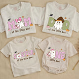 Custom Halloween Matching Family Shirts with Ghost Artwork, Soft Cotton Tee & Romper for Mom, Dad, Sister, Baby, Perfect Fall Outfit