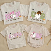 Custom Halloween Matching Family Shirts with Ghost Artwork, Soft Cotton Tee & Romper for Mom, Dad, Sister, Baby, Perfect Fall Outfit