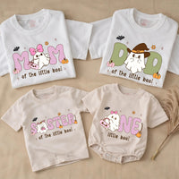 Custom Halloween Matching Family Shirts with Ghost Artwork, Soft Cotton Tee & Romper for Mom, Dad, Sister, Baby, Perfect Fall Outfit