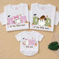 Custom Halloween Matching Family Shirts with Ghost Artwork, Soft Cotton Tee & Romper for Mom, Dad, Sister, Baby, Perfect Fall Outfit