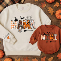 Custom Halloween Matching Mama and Mini Sweatshirts, Soft Cotton Family Outfits with Spider Web Artwork, Baby Romper for Fall Parties