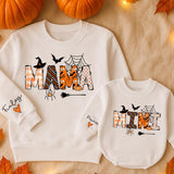 Custom Halloween Matching Mama and Mini Sweatshirts, Soft Cotton Family Outfits with Spider Web Artwork, Baby Romper for Fall Parties