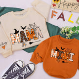 Custom Halloween Matching Mama and Mini Sweatshirts, Soft Cotton Family Outfits with Spider Web Artwork, Baby Romper for Fall Parties