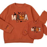 Custom Halloween Matching Mama and Mini Sweatshirts, Soft Cotton Family Outfits with Spider Web Artwork, Baby Romper for Fall Parties
