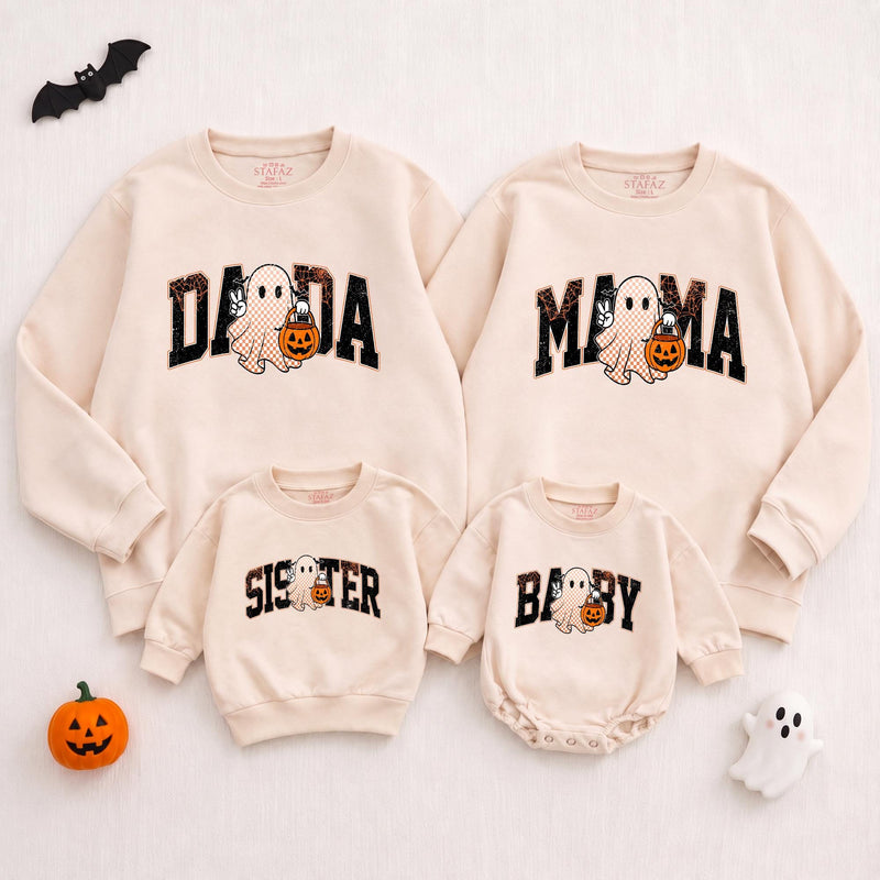 Custom Halloween Sweatshirts & Rompers, Cute Ghost & Pumpkin Prints for Baby, Kids, Mom & Dad, Matching Family Outfits, Fall Apparel