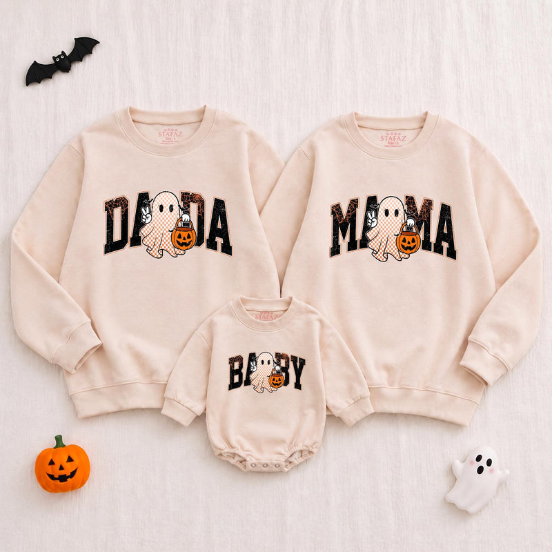 Custom Halloween Sweatshirts & Rompers, Cute Ghost & Pumpkin Prints for Baby, Kids, Mom & Dad, Matching Family Outfits, Fall Apparel