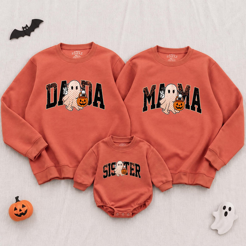 Custom Halloween Sweatshirts & Rompers, Cute Ghost & Pumpkin Prints for Baby, Kids, Mom & Dad, Matching Family Outfits, Fall Apparel