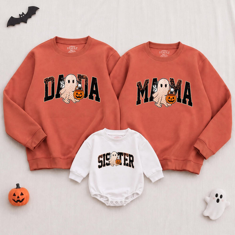 Custom Halloween Sweatshirts & Rompers, Cute Ghost & Pumpkin Prints for Baby, Kids, Mom & Dad, Matching Family Outfits, Fall Apparel