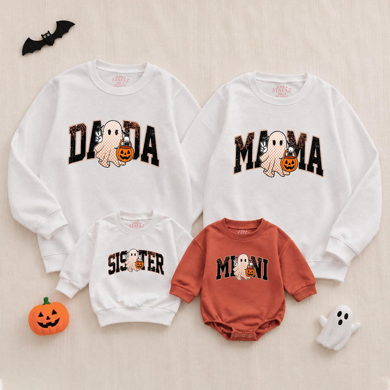 Custom Halloween Sweatshirts & Rompers, Cute Ghost & Pumpkin Prints for Baby, Kids, Mom & Dad, Matching Family Outfits, Fall Apparel