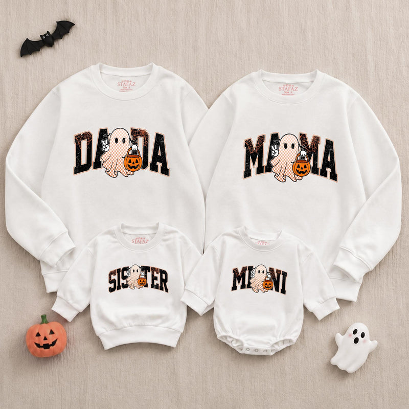 Custom Halloween Sweatshirts & Rompers, Cute Ghost & Pumpkin Prints for Baby, Kids, Mom & Dad, Matching Family Outfits, Fall Apparel