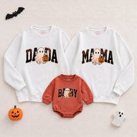 Custom Halloween Sweatshirts & Rompers, Cute Ghost & Pumpkin Prints for Baby, Kids, Mom & Dad, Matching Family Outfits, Fall Apparel