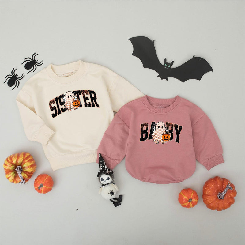 Custom Halloween Sweatshirts & Rompers, Cute Ghost & Pumpkin Prints for Baby, Kids, Mom & Dad, Matching Family Outfits, Fall Apparel