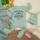 Custom Hand Picked for Earth by My Uncle in Heaven Bodysuit with Hat Baby Clothes Newborn Outfit Sentimental Gift Light Blue Yellow Design