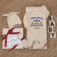 Custom Hand Picked for Earth by My Uncle in Heaven Bodysuit with Hat Baby Clothes Newborn Outfit Sentimental Gift Light Blue Yellow Design
