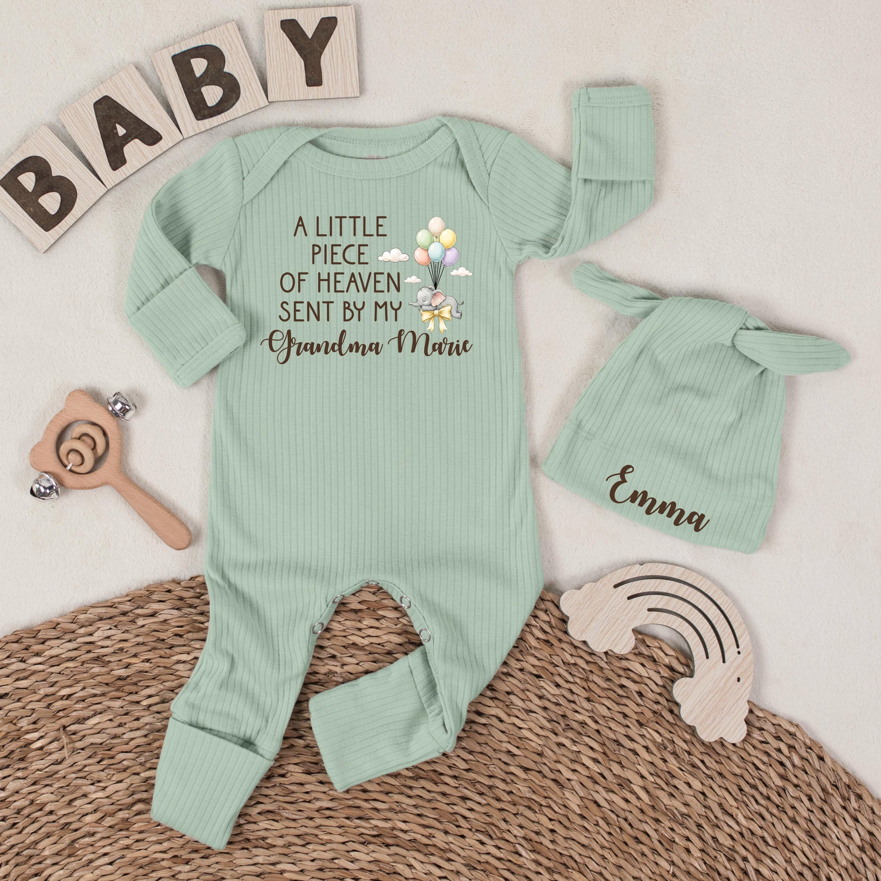 Custom Heaven Sent Baby Bodysuit with Grandma Name, Mint Green Newborn Outfit, Memorial Coming Home Romper, Soft Cotton Baby Gift Set