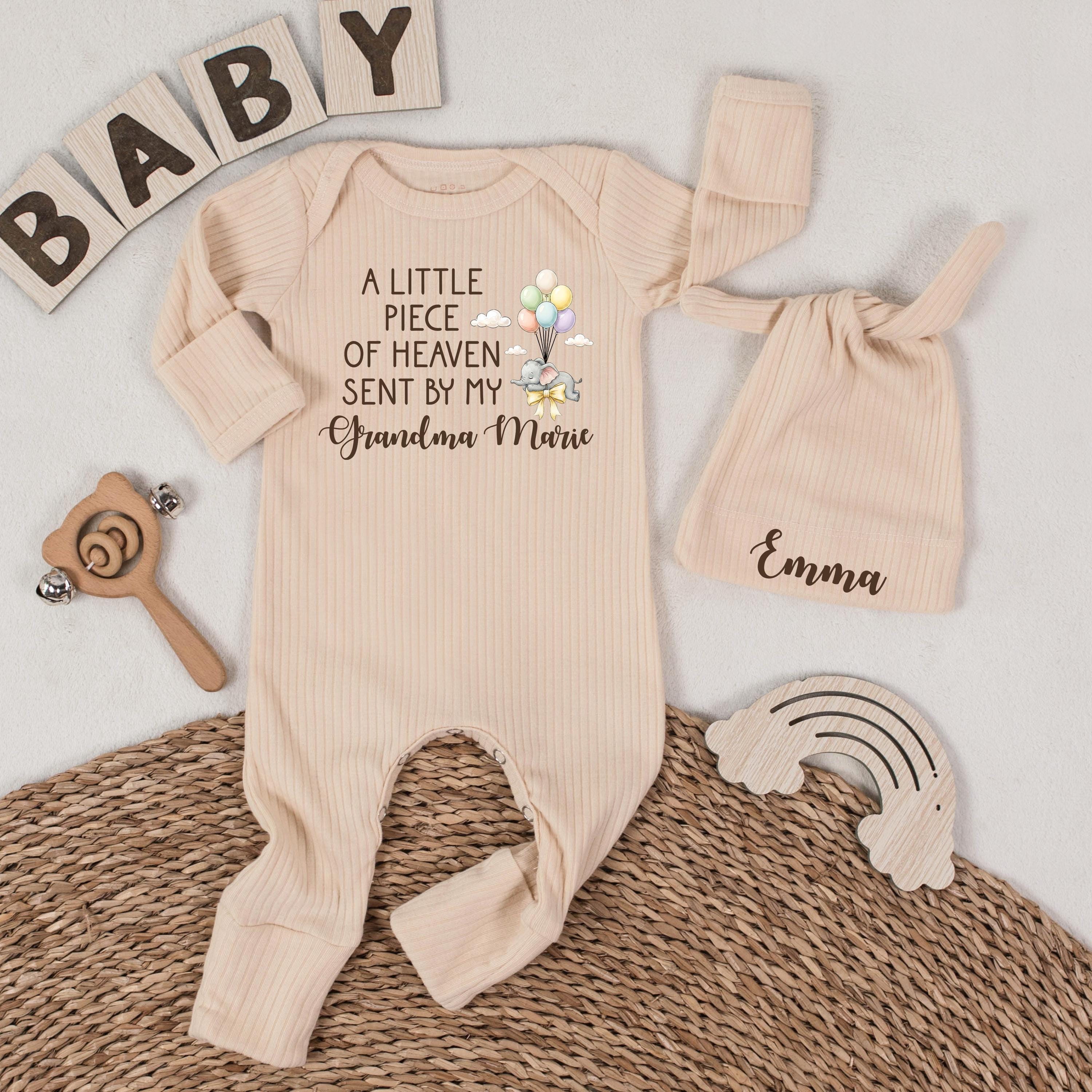 Custom Heaven Sent Baby Bodysuit with Grandma Name, Mint Green Newborn Outfit, Memorial Coming Home Romper, Soft Cotton Baby Gift Set