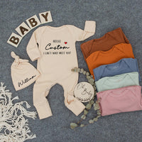 Custom Hello Auntie Baby Bodysuit and Hat Newborn Gift Stylish Script Heart Design Pregnancy Announcement Cotton Outfit