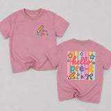 Custom Hello Pre-K Toddler Shirt with Name, Soft Cotton Kids Tee for First Day of School, Colorful Pencil & Star Design, Back-to-School Outfit