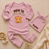 Custom Highland Cow Baby Girl Bodysuit and Hat Set, New to the Herd Design, Soft Cotton Newborn Coming Home Outfit or Baby Shower Gift