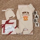 Custom Highland Cow Baby Girl Bodysuit and Hat Set, New to the Herd Design, Soft Cotton Newborn Coming Home Outfit or Baby Shower Gift