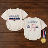 Custom Hockey Baby Romper and Toddler Shirt with Name and Number, Matching Family Game Day Outfit, Soft Cotton Baby Gift for Sports Fans