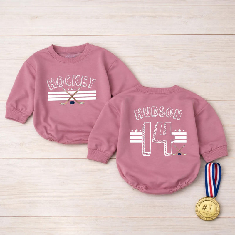 Custom Hockey Baby Romper and Toddler Shirt with Name and Number, Matching Family Game Day Outfit, Soft Cotton Baby Gift for Sports Fans
