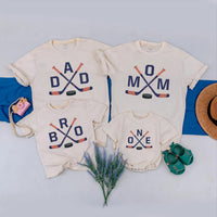 Custom Hockey Family Matching Shirts for Mom, Dad, Kids, and Baby, Soft Cotton Tees with Hockey Stick Design, Perfect for Birthday Celebrations