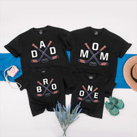 Custom Hockey Family Matching Shirts for Mom, Dad, Kids, and Baby, Soft Cotton Tees with Hockey Stick Design, Perfect for Birthday Celebrations