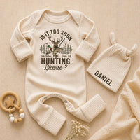 Custom Hunting Baby Bodysuit and Beanie Set with Name Daniel Deer Duck Fish Design Rustic Outdoors Newborn Outfit Soft Cotton Gift