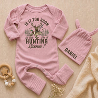 Custom Hunting Baby Bodysuit and Beanie Set with Name Daniel Deer Duck Fish Design Rustic Outdoors Newborn Outfit Soft Cotton Gift