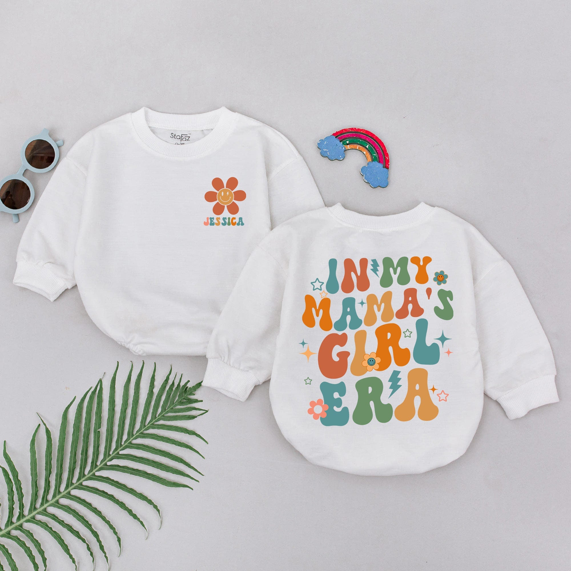 Custom Jessica Flower Romper with Groovy 70s Design Fun Baby Girl Outfit Mother's Day Gift Baby Shower Newborn Soft Comfortable Cotton
