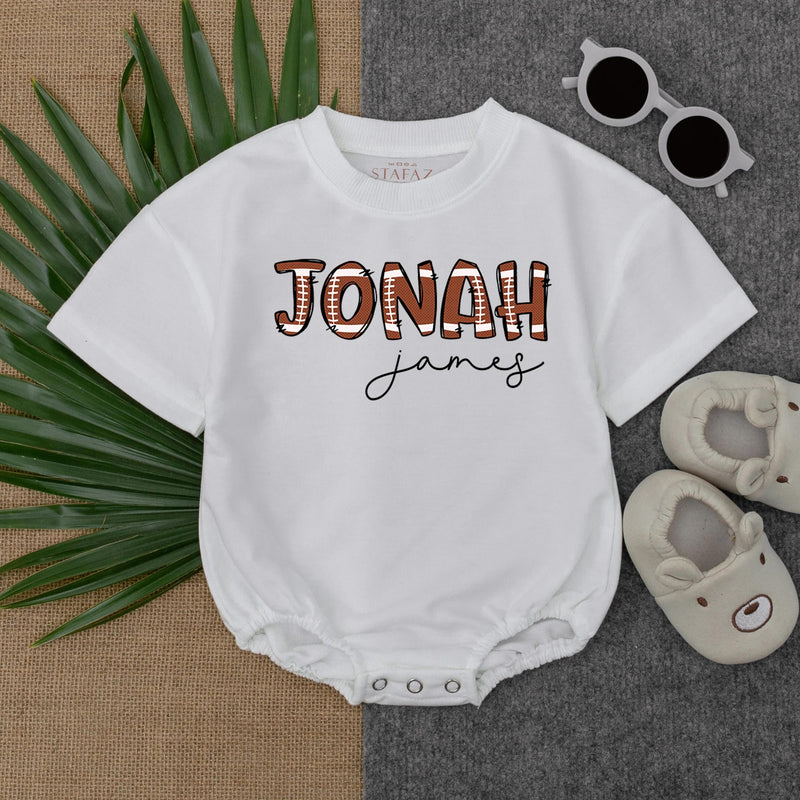 Custom Jonah Football Pattern Baby Romper Personalized Gameday Outfit Soft Cotton Infant Boy or Girl Gift Playful Sports Design