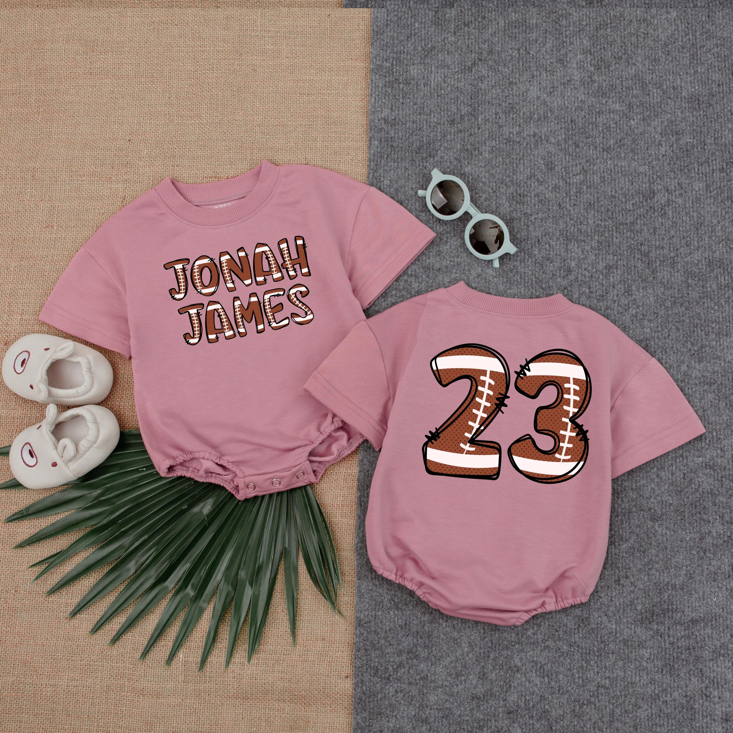 Custom Jonah James Football Romper Baby Boy Outfit Gameday Bodysuit Fun Sports-Themed Birthday Gift Comfortable Cotton Design