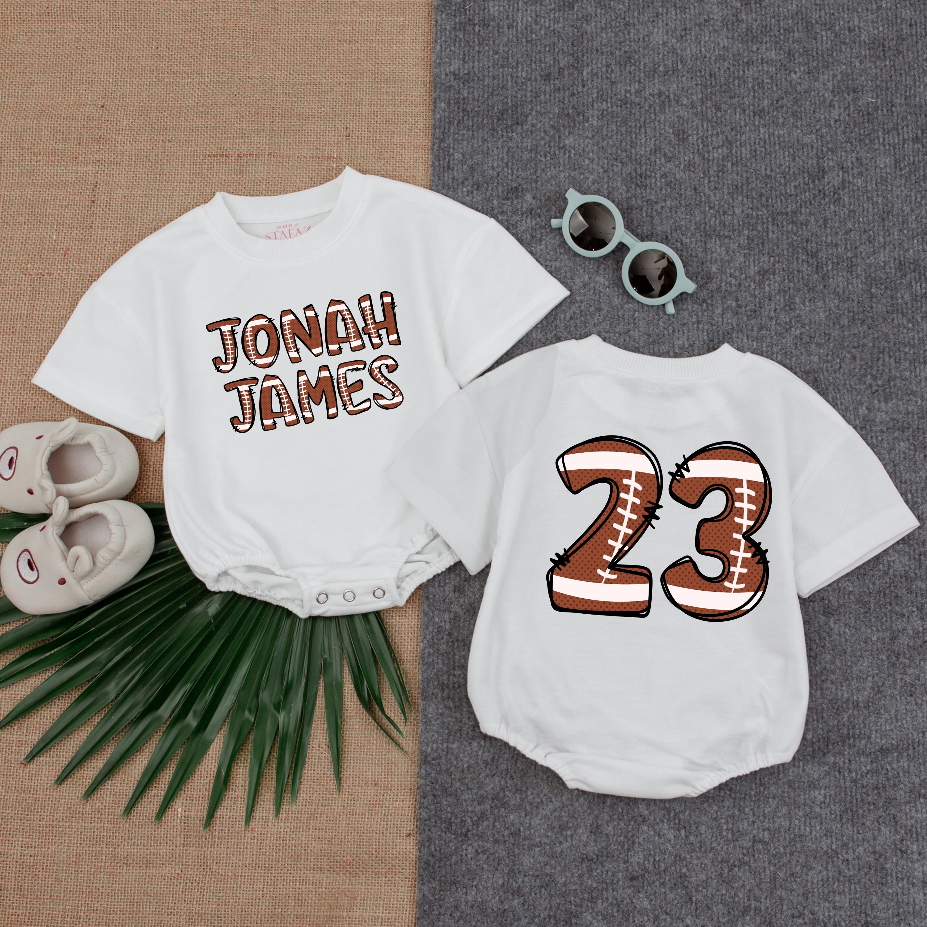 Custom Jonah James Football Romper Baby Boy Outfit Gameday Bodysuit Fun Sports-Themed Birthday Gift Comfortable Cotton Design