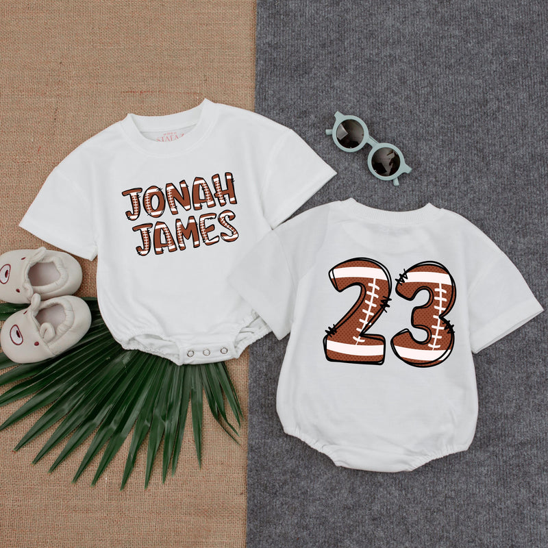 Custom Jonah James Football Romper Baby Boy Outfit Gameday Bodysuit Fun Sports-Themed Birthday Gift Comfortable Cotton Design