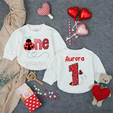 Custom Ladybug First Birthday Baby Romper with Name, Soft Cotton 1st Birthday Outfit for Girls, Adorable Valentine-Themed Party Wear