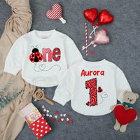 Custom Ladybug First Birthday Baby Romper with Name, Soft Cotton 1st Birthday Outfit for Girls, Adorable Valentine-Themed Party Wear