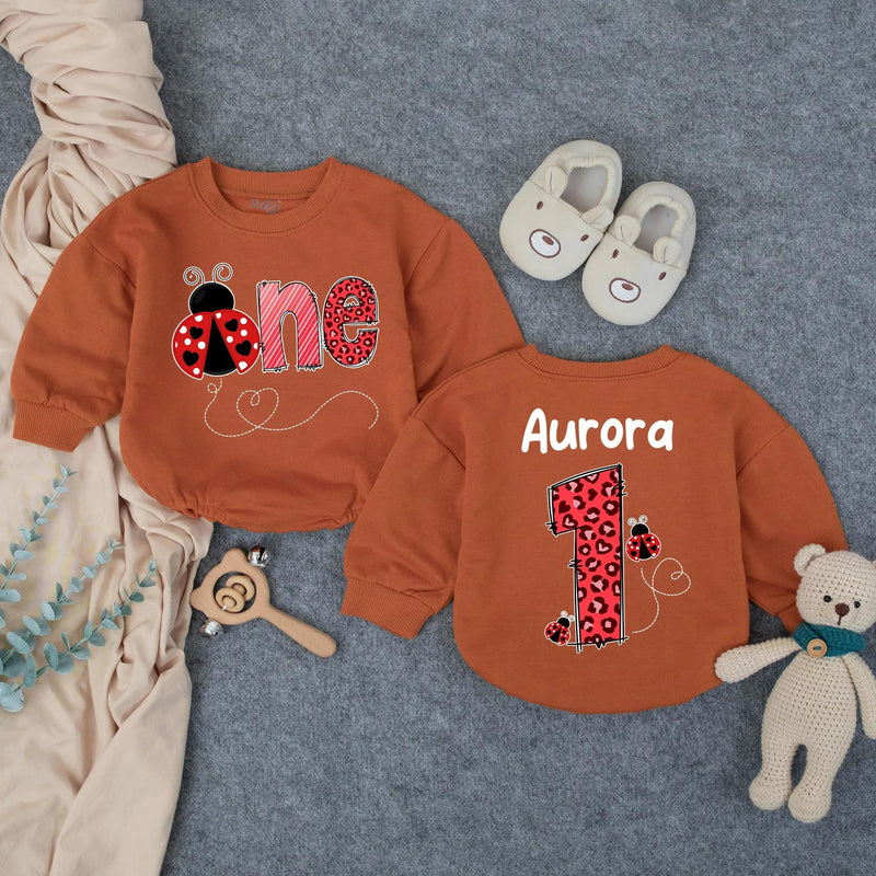 Custom Ladybug First Birthday Baby Romper with Name, Soft Cotton 1st Birthday Outfit for Girls, Adorable Valentine-Themed Party Wear