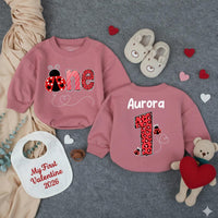 Custom Ladybug First Birthday Baby Romper with Name, Soft Cotton 1st Birthday Outfit for Girls, Adorable Valentine-Themed Party Wear