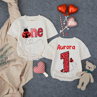 Custom Ladybug First Birthday Baby Romper with Name, Soft Cotton 1st Birthday Outfit for Girls, Adorable Valentine-Themed Party Wear