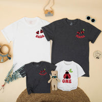Custom Ladybug Matching Family Shirts for 1st Birthday Girl, Soft Cotton Mama Dada Sister Romper Set for Milestone Photos & Celebrations