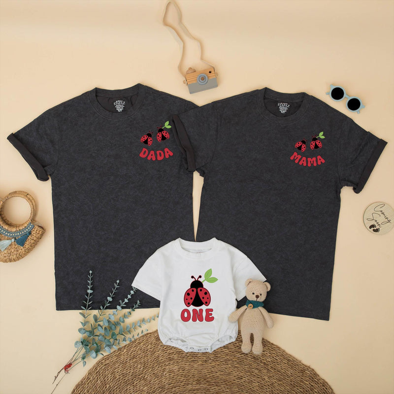 Custom Ladybug Matching Family Shirts for 1st Birthday Girl, Soft Cotton Mama Dada Sister Romper Set for Milestone Photos & Celebrations