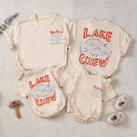 Custom Lake Crew Shirt & Romper Set with Fish Artwork, Matching Family Summer Outfits for Babies, Kids, and Adults in Soft Cotton