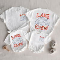 Custom Lake Crew Shirt & Romper Set with Fish Artwork, Matching Family Summer Outfits for Babies, Kids, and Adults in Soft Cotton