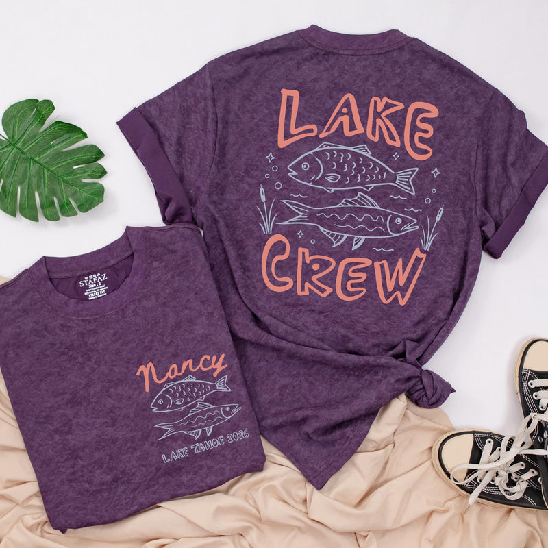 Custom Lake Crew Shirt & Romper Set with Fish Artwork, Matching Family Summer Outfits for Babies, Kids, and Adults in Soft Cotton