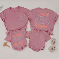 Custom Lake Crew Shirt & Romper Set with Fish Artwork, Matching Family Summer Outfits for Babies, Kids, and Adults in Soft Cotton