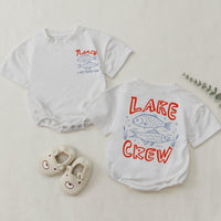 Custom Lake Crew Shirt & Romper Set with Fish Artwork, Matching Family Summer Outfits for Babies, Kids, and Adults in Soft Cotton