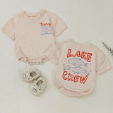 Custom Lake Crew Shirt & Romper Set with Fish Artwork, Matching Family Summer Outfits for Babies, Kids, and Adults in Soft Cotton